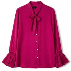BANANA REPUBLIC Pleat Cuff Blouse Pink Long Sleeve Button Front Top XL